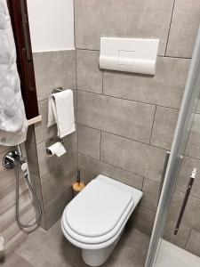 a small bathroom with a toilet and a shower at Via Veneto in Loreto Aprutino