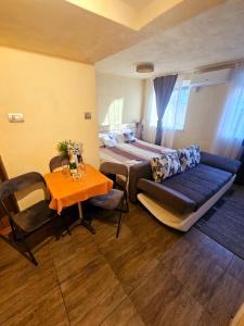 a room with a couch and a bed and a table at Studio Iris in Baile Felix