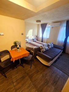 a living room with a couch and a bed at Studio Iris in Baile Felix