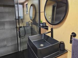 a bathroom with a sink and a mirror at Tiny House 2 Dedinky Privat Wellness in Dedinky