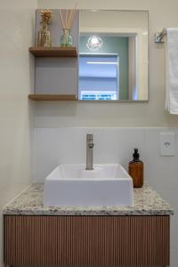 a bathroom counter with a sink and a mirror at Studio Andorinhas in Brasília +23 photos