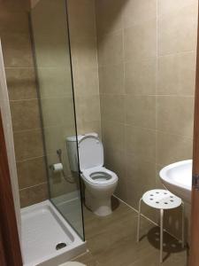 a bathroom with a toilet and a sink at Albergue La Perala in Bercianos del Real Camino