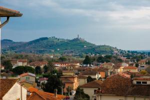a view of a town with a mountain in the background at Dimora del Passaggio in Castiglion Fiorentino