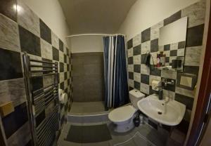 a bathroom with a sink and a shower and a toilet at Penzion Jaroš in Popůvky