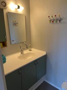a bathroom with a sink and a mirror at Nygammelsø Bed & Breakfast in Stege +40 photos