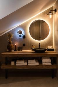 a bathroom with a sink and a mirror at Hoeve BuytenHout in Delft +56 photos