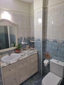 a bathroom with a sink and a toilet and a mirror at Casa Madre Amada in Candelaria