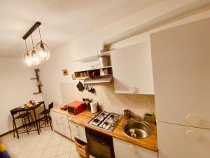 a kitchen with a sink and a stove top oven at La mansardina del mulino in Lodi