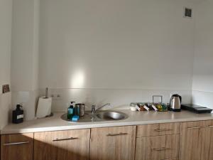 a kitchen counter top with a sink and a counter top at Alda in Pyrzowice