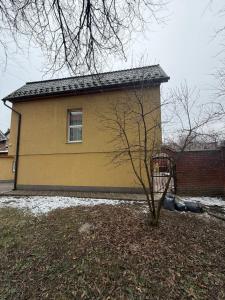 a yellow house with a tree in front of it at Власний будинок in Rakhiv