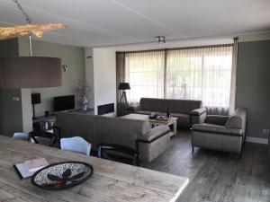 a living room with a couch and a table at Luxe Duinvilla Stern met sauna voor 8 personen nabij strand en dorp Nes in Buren