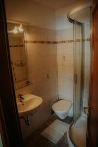 a bathroom with a sink and a toilet at Chalupa Chudobka in Janske Lazne +16 photos