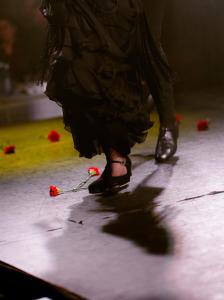 a person walking on a stage with a flower on the ground at Casa Inquieta Hotel Boutique in Seville