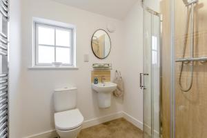 a bathroom with a toilet and a sink and a mirror at 3 Bed in Lairg oc-96459 in Achfary +30 photos