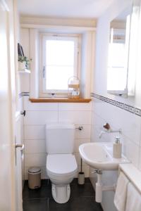 a white bathroom with a toilet and a sink at Cara Nima Schwyz in Schwyz +40 photos