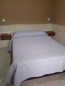 a large white bed in a bedroom with two night stands at Departamentos 12 de Mayo in Salsipuedes