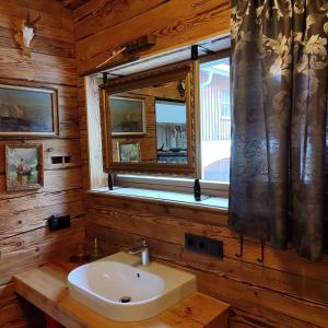 a bathroom with a sink and a window at Ferienhaus Träglhof in Hirschau +35 photos