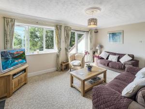 a living room with a couch and a tv at Merrijig Dulverton in Dulverton