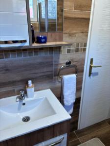 a bathroom with a white sink and a mirror at Blue River, sojenica na Dunavu in Belgrade +35 photos