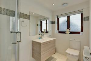 a bathroom with a sink and a toilet at Two Grooms Cottage Dunster in Dunster