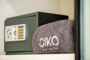 a close up of an olivo microwave oven at OIKO MINI SUITES in Ermoupoli
