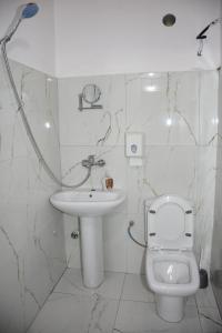 a white bathroom with a toilet and a sink at Ferma Hodobashi in Çerenisht +86 photos