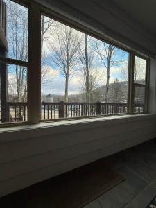 a window in a room with a view of trees at Effortless access to ski slopes•Endless relaxation in Beech Mountain