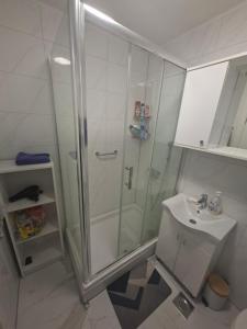 a bathroom with a shower and a sink at Apartman Mirjana 2 spavace odvojene sobe in Banja Luka +6 photos