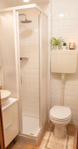 a white bathroom with a toilet and a sink at Centralissimo e vicinissimo alla spiaggia , RILO Studio in Vernazza