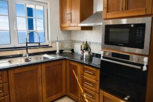 a kitchen with a sink and a microwave at Island View Retreat in Feteira