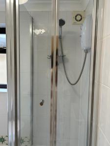 a shower with a glass door in a bathroom at Stylish 2-Bed Apartment with Parking in CBG