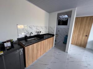 a kitchen with a sink and a counter top at Dos palmas in Granada