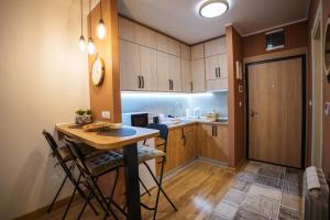 a kitchen with a table and chairs in a room at Studio DORA SS in Stari Banovci