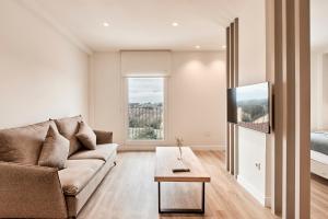 a living room with a couch and a tv at Agora Palas in Palas de Rei