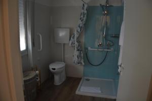 a bathroom with a shower and a toilet at BLUE Airuno in Airuno