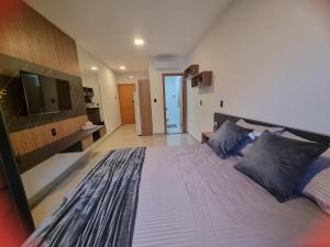 a bedroom with a large bed and a television at Studio Proximo Anashopping Kitnet 101 in Anápolis