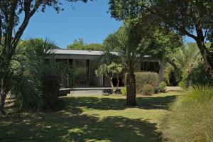 a house with palm trees in front of it at Hot Water Beach Bure Wera in Hotwater Beach