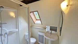 a bathroom with a sink and a toilet and a shower at Cirèges in Le Chalard +27 photos