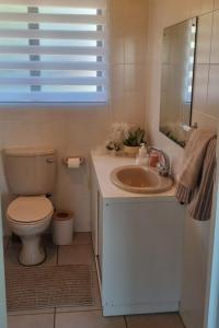 a bathroom with a toilet and a sink at Fynbos & Foam in Herolds Bay +13 photos