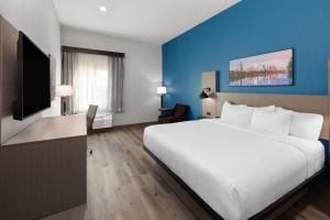 a hotel room with a large bed and a tv at La Quinta by Wyndham Kyle - Austin South in Kyle +29 photos