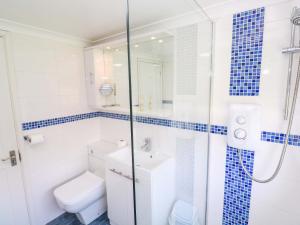 a bathroom with a toilet and a sink and a shower at Atlantic Waves in Carbis Bay +20 photos