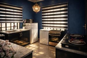 a kitchen with a refrigerator and a stove and a sink at Luxury 6 bedroom villa in independence layout 247 power parking and Wifi in Enugu