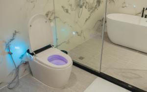 a bathroom with a toilet and a sink and a tub at Wisney Hotel in Sihanoukville +23 photos