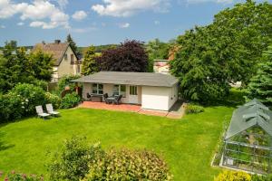 an aerial view of a yard with a house at Bungalow Becker "Am Feldrand" in Jennewitz