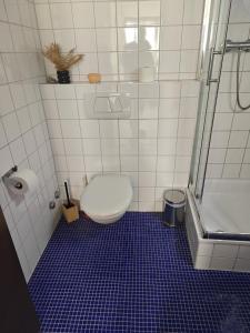 a bathroom with a toilet and a shower at Hotel am Markt Eschweiler in Eschweiler