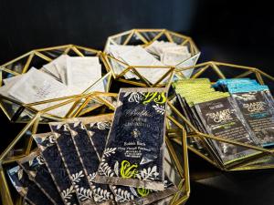 a group of boxes filled with different types of chocolate at HOTEL 31 in Funabashi