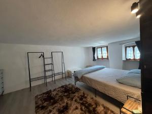 a bedroom with a bed and a ladder in it at L' Èef Cascina in San Cassiano