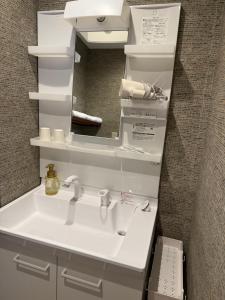a bathroom with a sink and a mirror at 亀井町Stay202 in Takamatsu