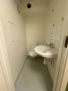 a white bathroom with a toilet and a sink at Workers Stay - Housing for Workers Olofstorp Göteborg in Olofstorp