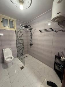 a bathroom with a toilet and a shower in it at ترف in Medina